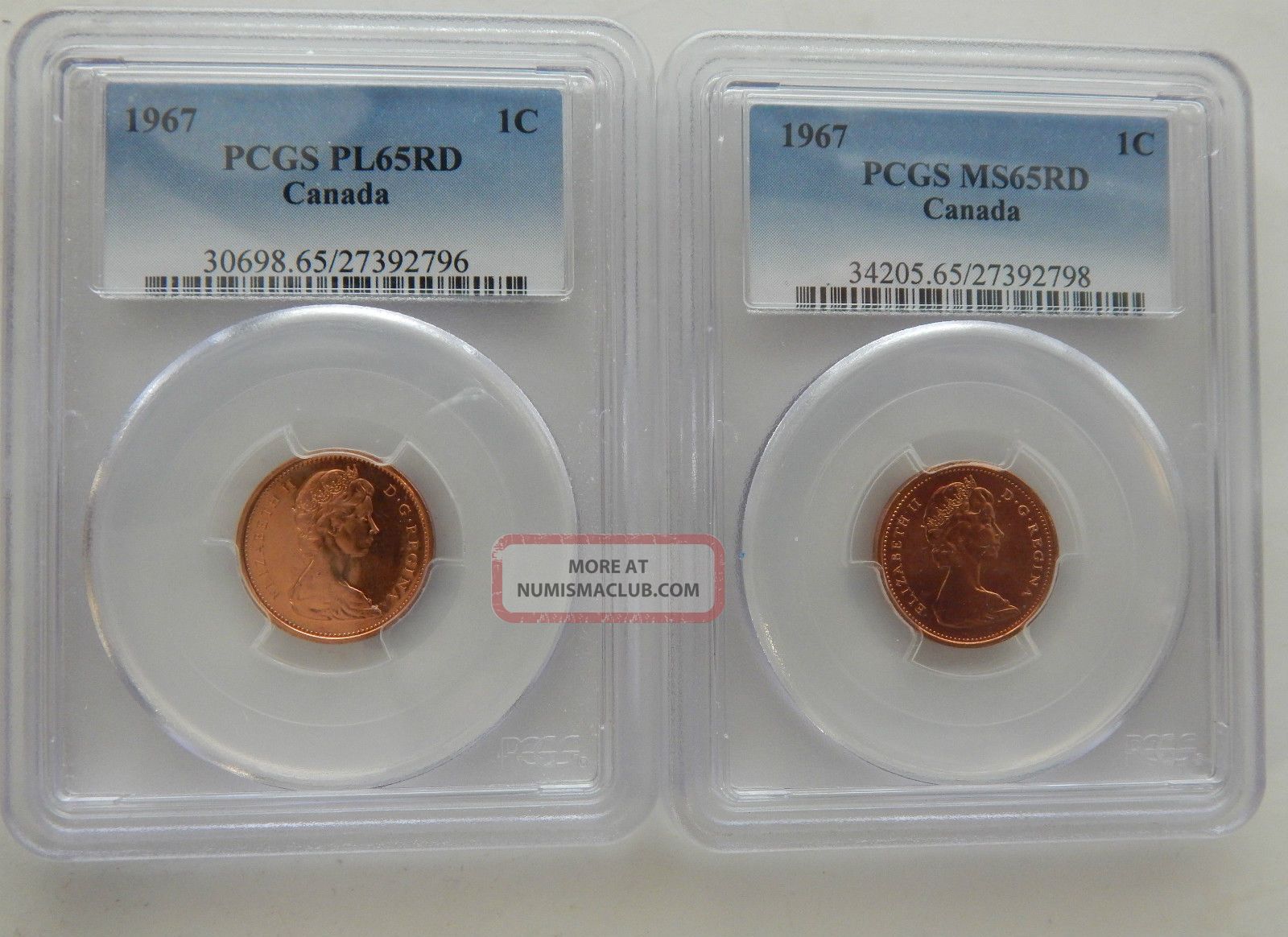 1867 - 1967 Dove Centennial Pair Pcgs Pl65rd & Ms65rd Coins: Canada photo
