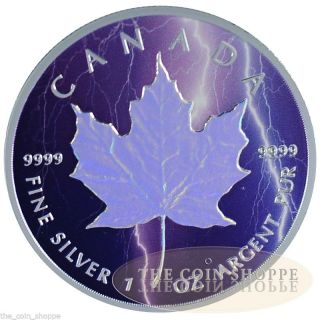 2014 1 Oz Silver Coin - Canadian Maple Leaf Color And Hologram Lightning Edition photo