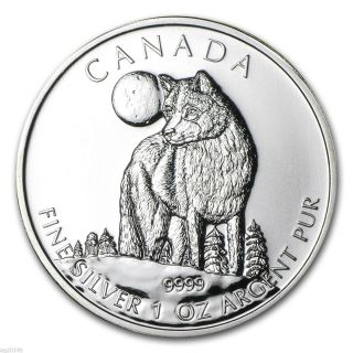 2011 1 Oz.  999 - Silver Canadian Wildlife Timber Wolf $5 Coin - No Milky Spots photo