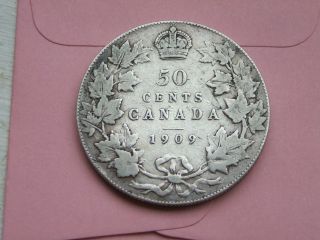Canada Fifty Cents 1909 Vg/f Above Average For This Better Date. photo