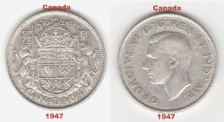 1947 - Canada Curved 7 Half Dollar - 0.  800 Silver - 0.  3000 Oz.  Great Coin To Have. photo