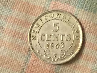 Canada,  Newfoundland 1943 Bu,  Choice 5 Cent Coin photo