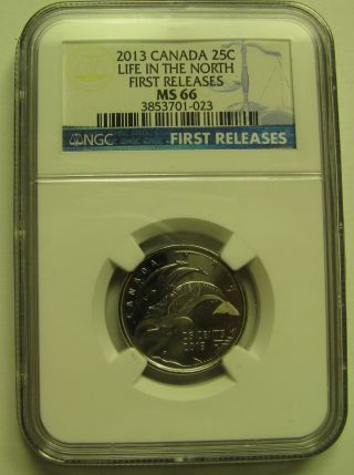 2013 Ngc Ms66 25 Cents Life North (whales,  Finish B) 1st Releases Canada Twenty - photo