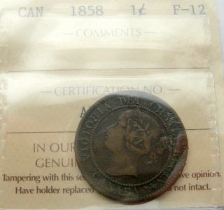 1858 Large Cent Iccs F - 12 Very Scarce Date Key 1st Canada & Queen Victoria Penny photo