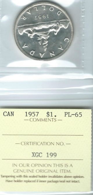 1 Dollar 1957 Canada Pl - 65 Iccs $1 Silver Canadian Coin photo