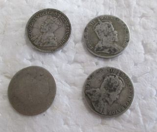 4 Early Canadian Silver Ten Cents 1906,  07,  16,  18?? photo