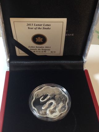 2013 Canada $15 Year Of The Snake Lunar Lotus Fine Silver Coin photo