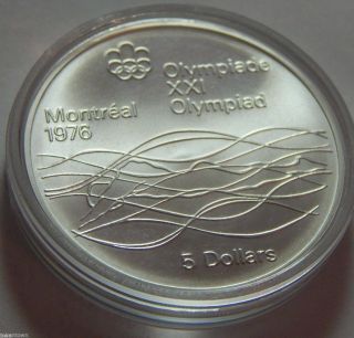 1975 Canada 1976 Olympics Sterling Silver $5 Coin -.  723 Troy Oz Asw - Swimming photo