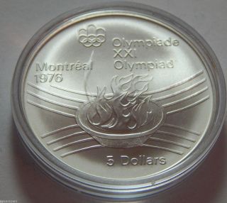 1976 Canada 1976 Olympics Sterling Silver $5 Coin -.  723 Troy Oz Asw - Flame photo