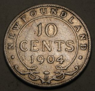 Canada - Foundland 10 Cents 1904 H - Silver - Edwardvs Vii.  1503 photo