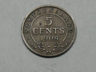 1908 Newfoundland Five Cent Silver Coin 3394b photo
