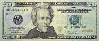 United States America 20 Twenty Dollars Bill Us Usa 2009 Real Unc Jackson Note photo