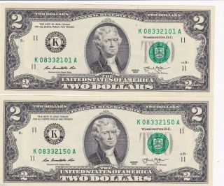 Up To 50 2013 $2 Dollar Bill (s) Uncirculated Crisp - Consecutive Numbers photo
