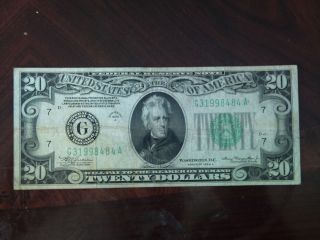 1934 A Us$20 Federal Reserve Note Ga Block Circulated photo