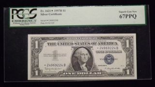 1957 B $1 Dollar Star Silver Certificate Certified Pcgs 67 Pqr photo