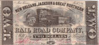 Obsolete Currency/new Orleans,  Jackson & Great Northern Rail Road Company $2 photo