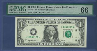 1999 $1 San Francisco Star Pmg Gem Unc 66 Epq L18480176 photo
