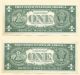 2 Consecutive 1957b One Dollar Silver Certs Crisp Uncirculated Fr1621 - 6e25 Small Size Notes photo 1
