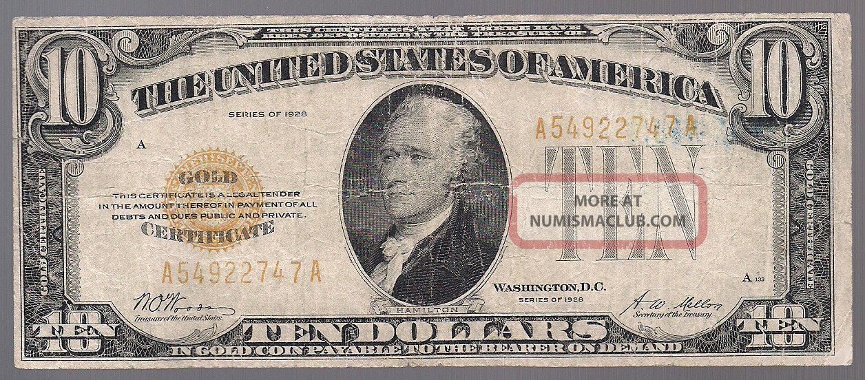 Fr.  2400 1928 $10 Ten Dollars Gold Certificate Currency Note Fine Small Size Notes photo