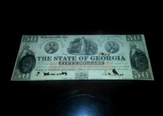1862 $50 Bank Note Confederate Era Currency The State Of Georgia Civil War photo