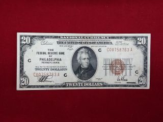 1929 Series Philadelphia Federal Reserve Note $20 Twenty Dollar Bill Vf F1870h photo