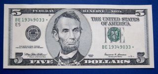 1999 $5 Frn Fr - 1986e Star Note.  Fw Uncirculated photo