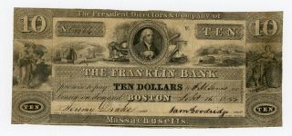 1855 $10 The Franklin Bank - Boston,  Massachusetts Note photo