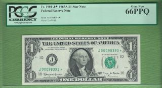 1963a $1 Kansas City Star Note Pcgs Gem/new 66 Ppq Jooo98393 photo