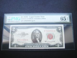 $2 1953 C United States Note Choice Unc Gem Bu Note Pmg 65 Epq photo