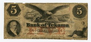 1857 $5 The Bank Of Tekama In Burt County - Nebraska Note W/ Eagle photo