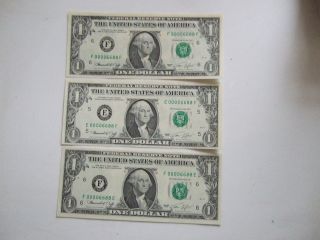 3 1974 $1 Dollars The Same Serial Number 2 Atlanta 1 Richmond Uncirculated photo