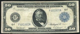 Fr.  1046 1914 $50 Fifty Dollars Large Size Federal Reserve Note Very Fine photo