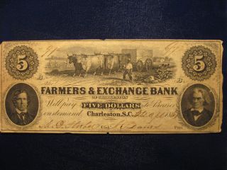 1861 Farmers & Exchange Bank Of Charleston,  S.  C.  Five Dollars photo