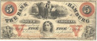 Civil War,  1863 - The Bank Of Hamburg,  South Carolina,  $5 Note,  Very Fine,  /xf photo
