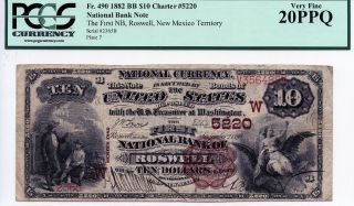 1882 $10 Brown Back Fr - 490 Lyons - Roberts Ch.  5220 Roswell,  Nm Pcgs Graded Vf 20 photo