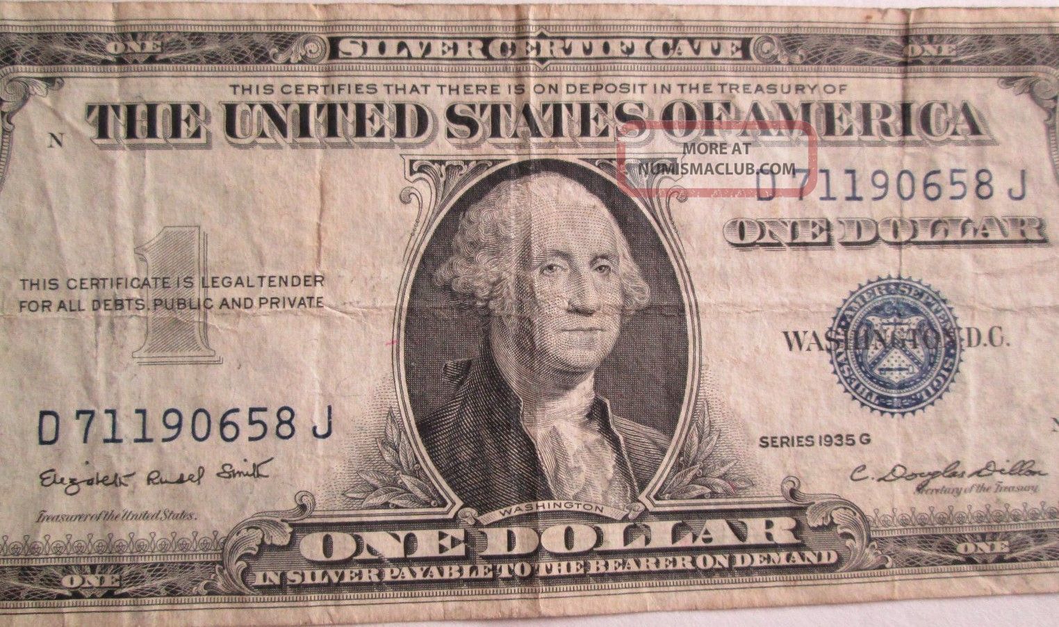 1935 G Us Blue Seal $1 Silver Certificate George Washington