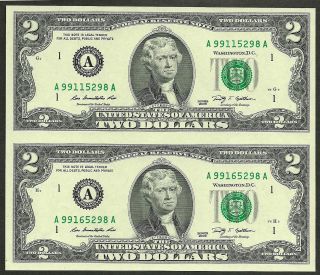 Us Currency 2009 Boston Uncut Sheet 2x 2$ Gem Uncirculated Legal Money Note Bill photo