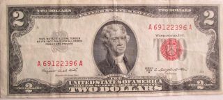 1953 B Red Treasury Seal $2 Legal Tender Note Series B Thomas Jefferson photo