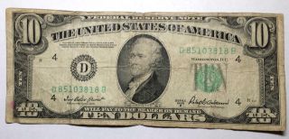 1950 - B Ten Dollar Federal Note D Series Cleveland Sn D85103818b photo