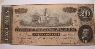 Feb.  17th 1864 Confederate $20 Bill/note/paper Money B - 51 