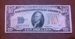 1934 A $10 Bill Ww2 Silver Certificate North Africa Yellow Seal Us Currency Wow photo