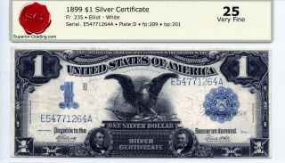 1899 $1 Silver Certificate Fr 235 Elliot - White Plate D Graded Very Fine 25 photo
