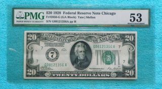 1928 $20 Redeemable In Gold Au - 53 Fr 2050 - G No.  7 Chicago (2nd Note Of 2 Consec) photo