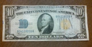 1934 A $10 Bill Ww2 Silver Certificate North Africa Yellow Seal Us Currency Wow photo