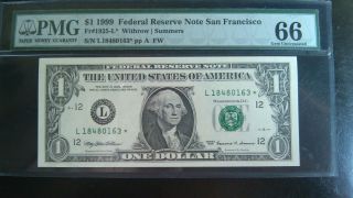 1999 One Dollar Star Note Graded By Pmg 66 photo