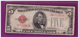 1928e 5 Dollar Bill Old Us Note Legal Tender Paper Money Currency Red Seal L257 photo