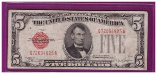 1928e 5 Dollar Bill Old Us Note Legal Tender Paper Money Currency Red Seal L255 photo