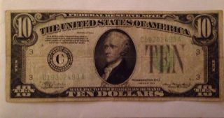 1934 B Series Federal Reserve Note - 10 Ten Dollar Bill - Green Seal photo