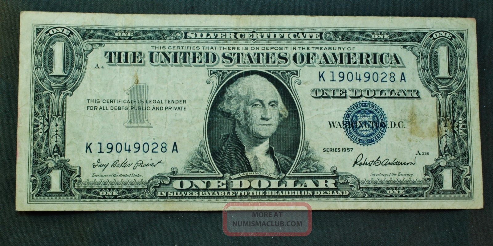 One Dollar Silver Certificate Series 1957 Blue Label