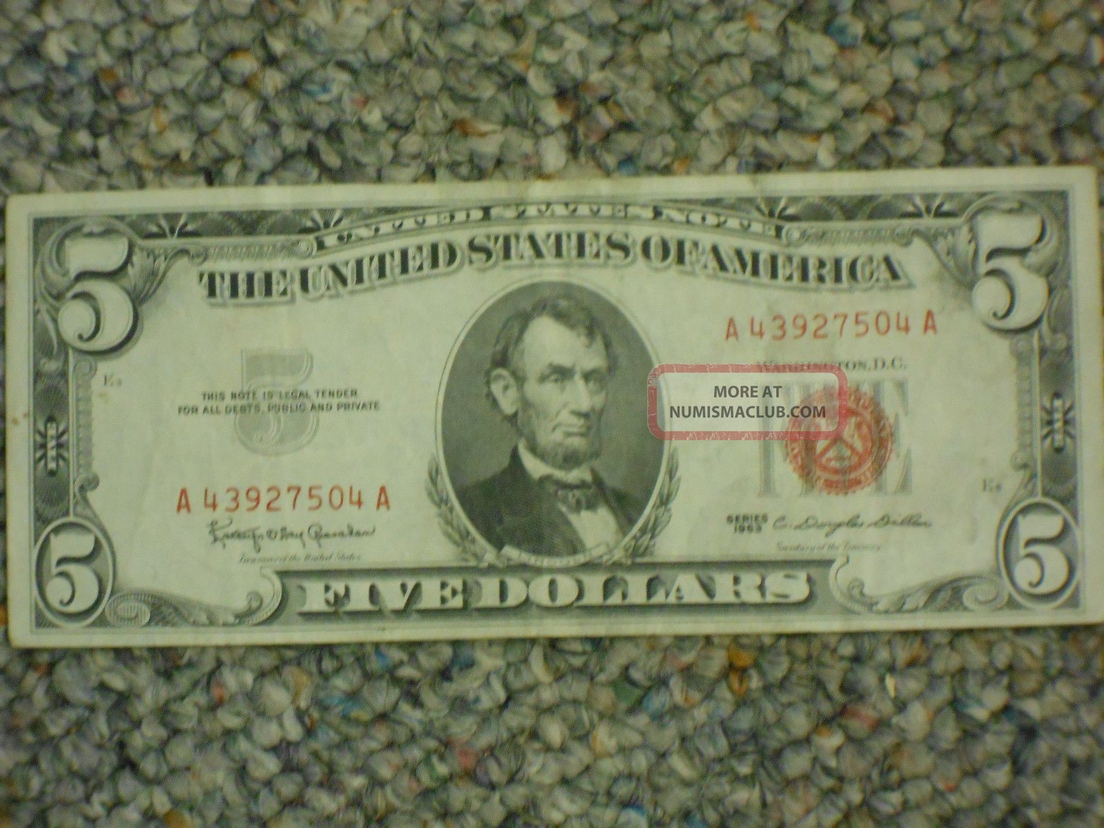 Series 1963 Red Seal Five Dollar United States Note